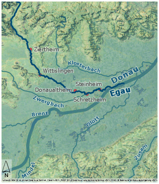 Reliefbild der Egau im Amtsbereich des Wasserwirtschaftsamt Donauwört