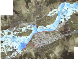Überschwemmungsgebiet in Thannhausen nach dem Bau des Hochwasserschutzes