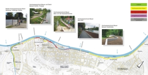 Übersichtsplan der umgesetzten Hochwasserschutzmaßnahmen in Neu-Ulm