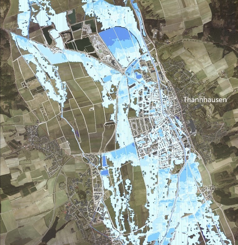 100-jährliches Hochwasser <strong>ohne</strong> Hochwasserschutz