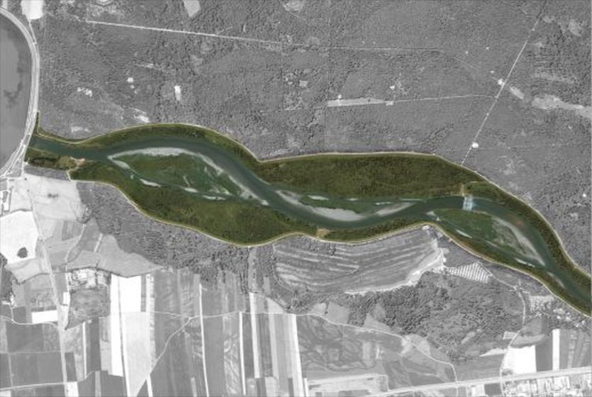 Das Bild zeigt die Visualisierung des renaturierten Lechs im Planungsabschnitt I